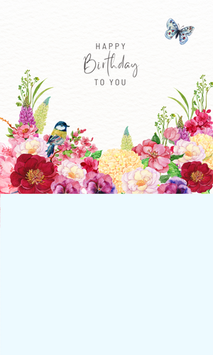 花と鳥の誕生日カード