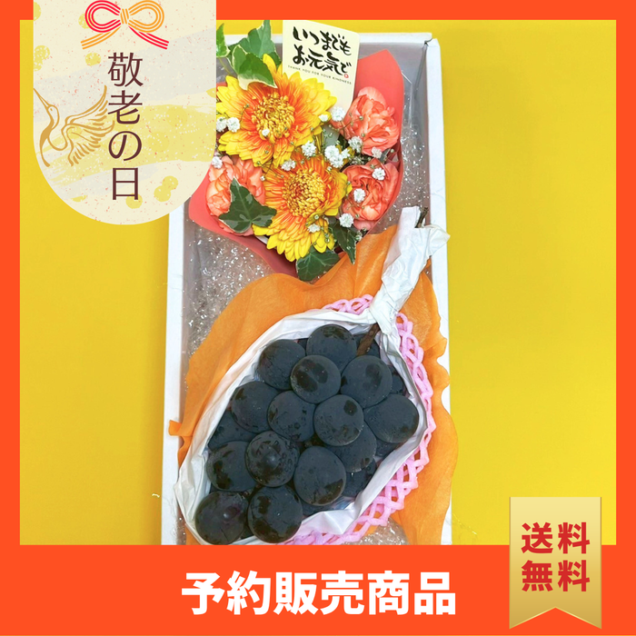 〈ギフト〉【招き猫】種なし巨峰と花のギフト〈敬老の日〉
