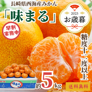 【早割】〈お歳暮〉
【糖度12度以上】
長崎県西海産 
みかん「味まる」
産地箱（約5kg）